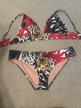 J. Crew, Women’s Red Floral & Leopard Print Bikini Set